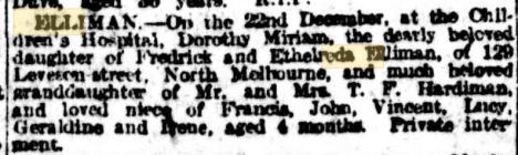 Death notice Dorothea Miriam 1922
