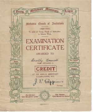 Exam Certificate Dorothy Bennett 1917